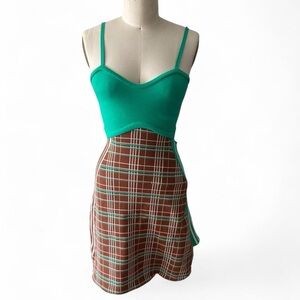 PH5 Green and Brown Plaid Mini Dress
